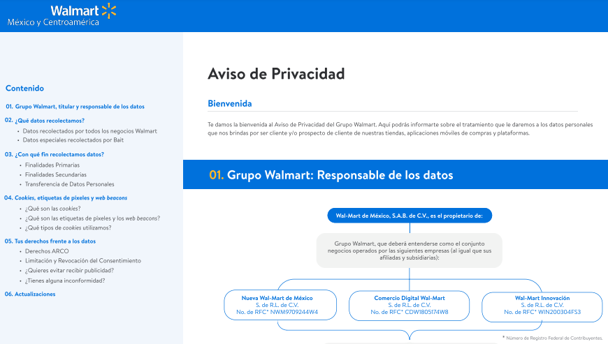 ejemplo aviso de privacidad walmart