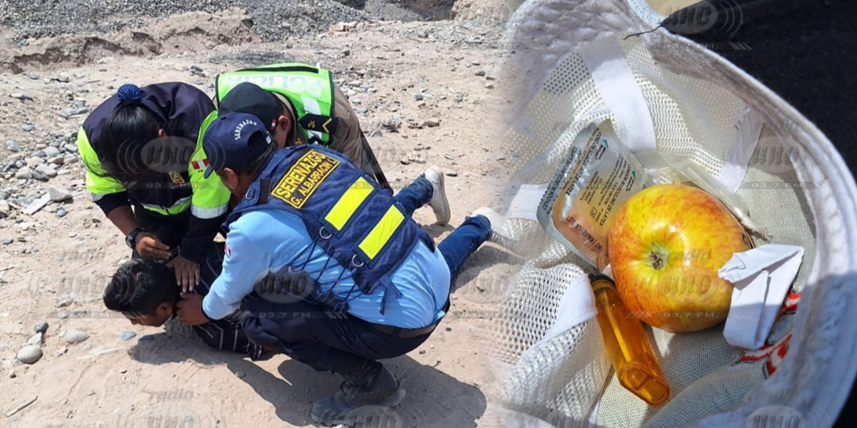 Gracias a dron, serenos y PNP capturan a sujeto con droga en cantera