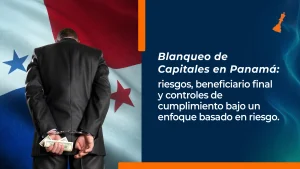 Hombre esposado frente a la bandera de Panamá por blanqueo de capitales